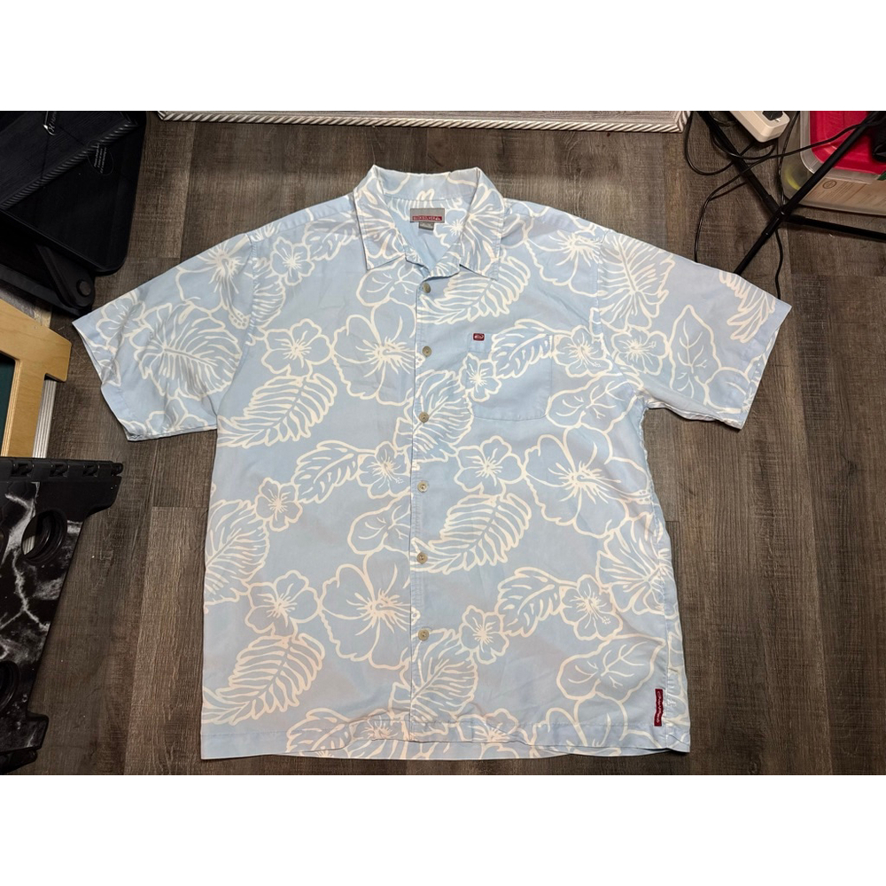 Men's Quiksilver Casual Button Down Shirt XL Light Blue White Floral